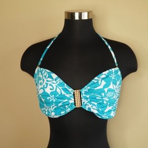 XHILARATION Ruched Printed Bandeau Bikini Top